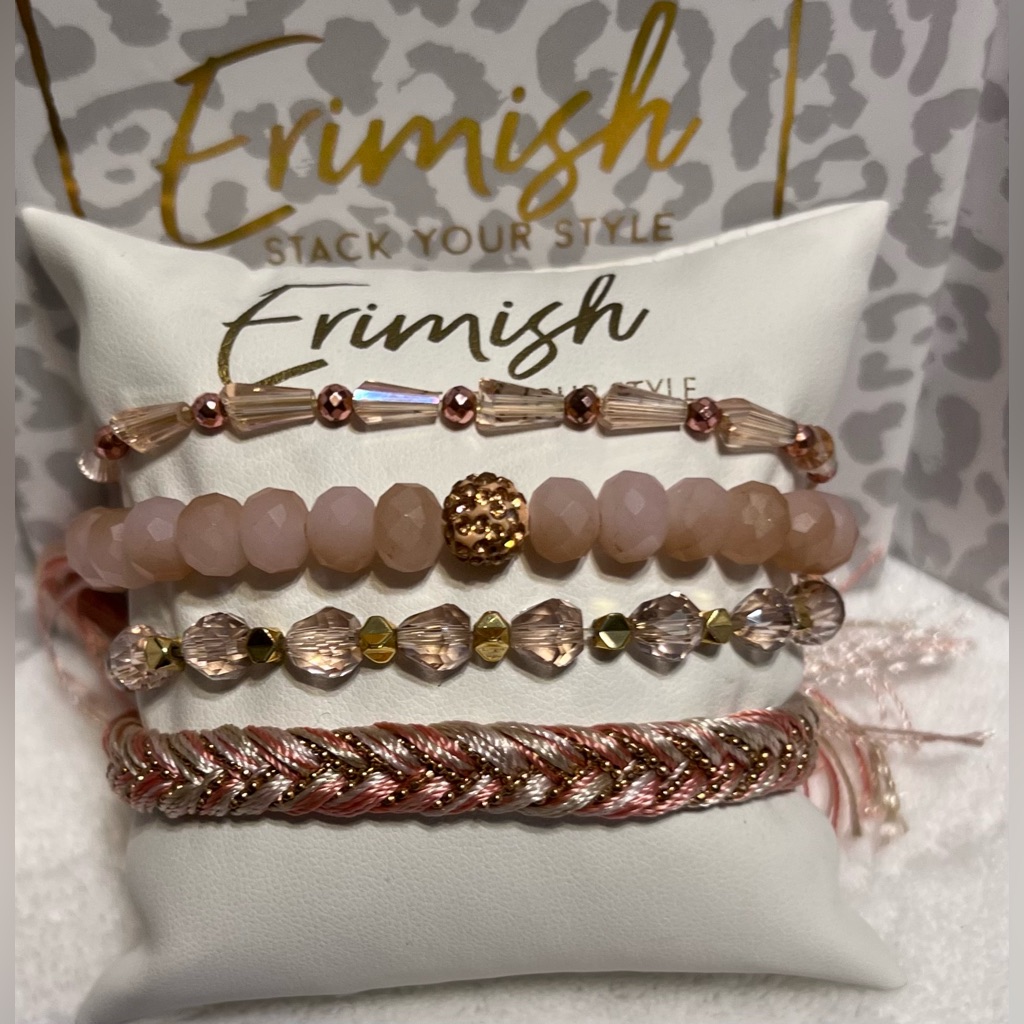 Brand New Erimish Bracelets - 4 Pc Stack - Pink Gold W Shambala 27$